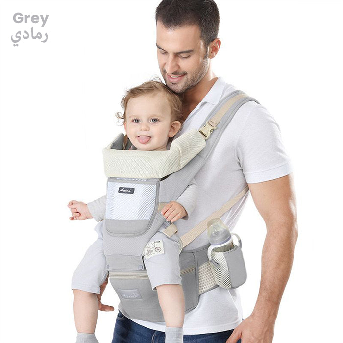 All-Position Baby Carrier - Hip Seat Infant Toddler Backpack with Kangaroo Wrap Sling GREY