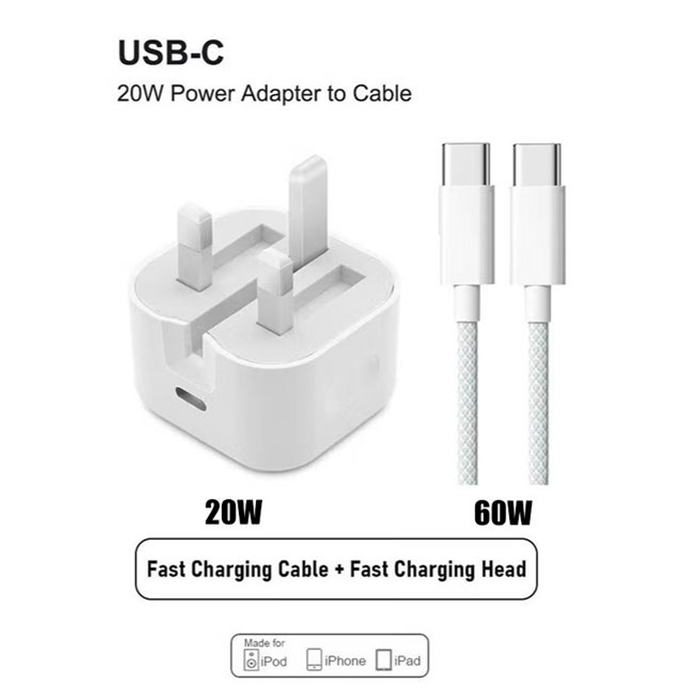 Apple 20W USB-C power adapter with iPhone fast charging cable available in Qatar
