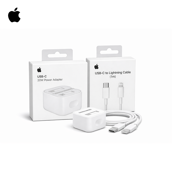 Apple USB C power adapter connected with charging cable product lifestyle image Qatar