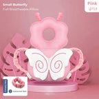 Pink butterfly-shaped baby head protector pillow with full breathable design and horizontal safety belt