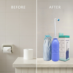 Portable bidet travel bottle before and after hygiene use showing improved personal cleanliness portable bidet Qatar