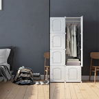 messy clothes room before using multifunction portable plastic wardrobe closet organizer in Homesouq Qatar