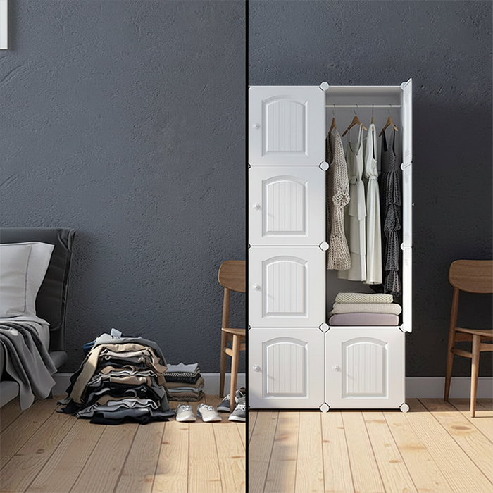 messy clothes room before using multifunction portable plastic wardrobe closet organizer in Homesouq Qatar