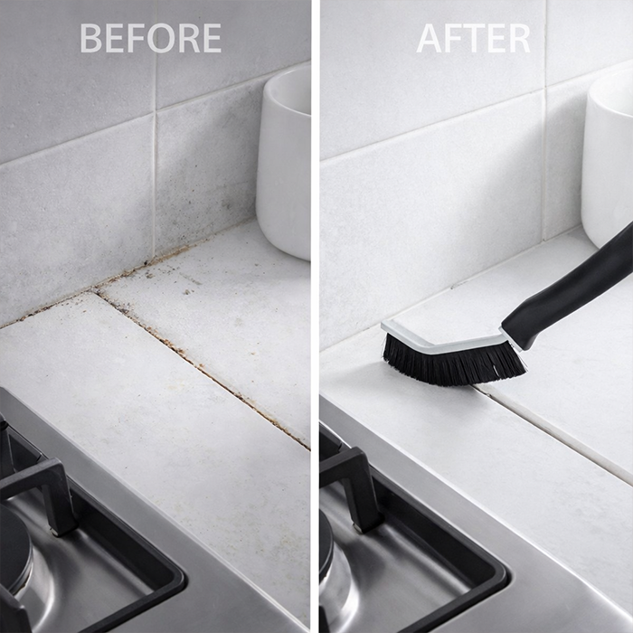 Brush cleaner removing dirt from tile gaps before and after deep cleaning results in bathroom Qatar