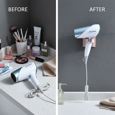 Before and after wall mount Hair Dryer holder organizing bathroom space in Qatar