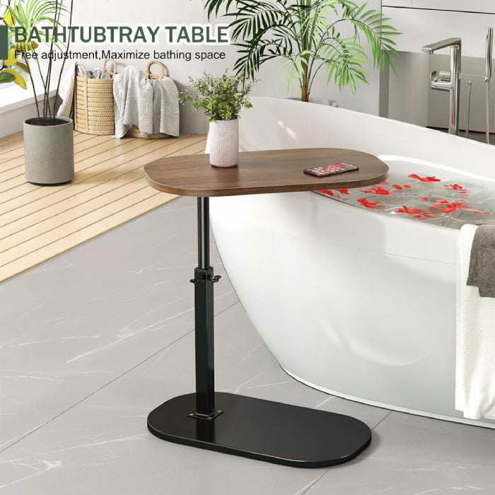 C Shaped Side Table, Adjustable Height C Shaped End Table, 360°Swivel Couch Side Table bathtubtray table