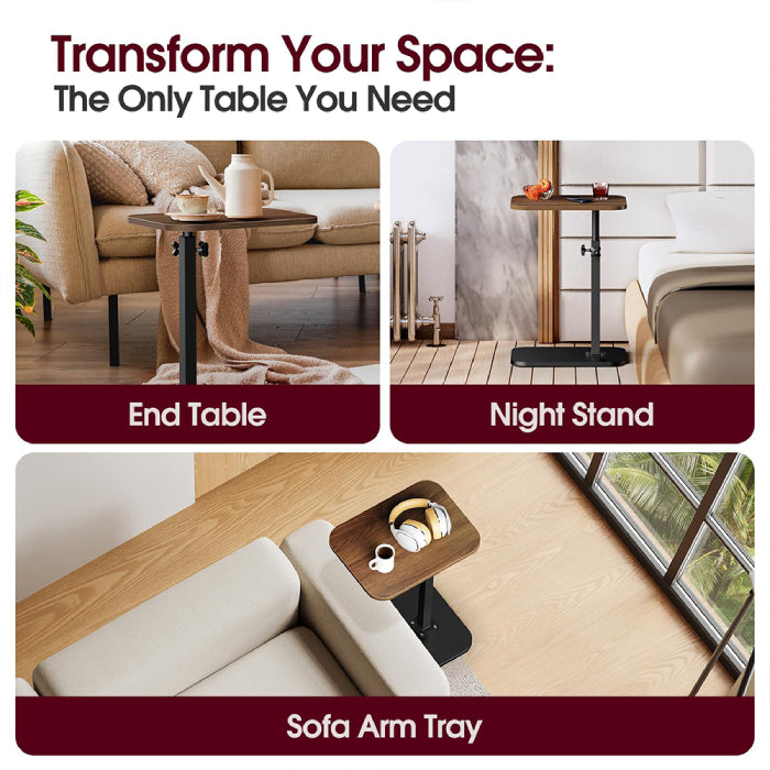 C Shaped Side Table, Adjustable Height C Shaped End Table, 360°Swivel Couch Side Table transform your space