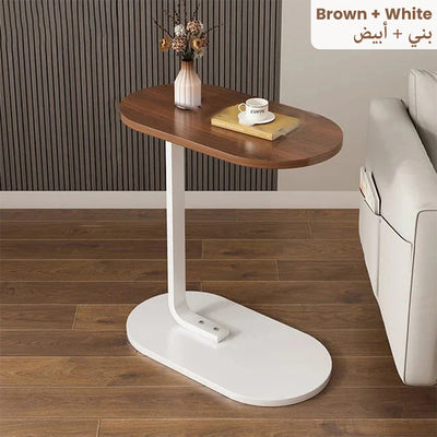 C Shaped Side Table, Modern C Shaped End Table for Small Spaces Brown+ White
