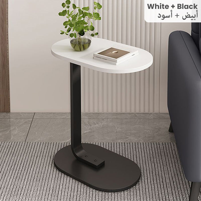 C Shaped Side Table, Modern C Shaped End Table for Small Spaces White+ Black