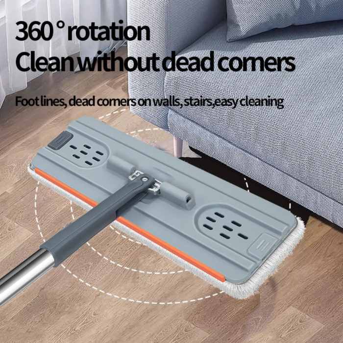 Cleaning mop with bucket, 2 pads, and self-wash squeeze system for efficient home floor cleaning 360 degree rotation