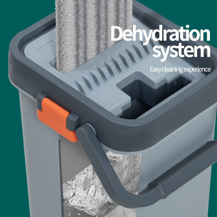 Cleaning mop with bucket, 2 pads, and self-wash squeeze system for efficient home floor cleaning dehydration system