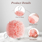 bath sponge product details showing hanging loop mesh texture and rich foam generation Qatar