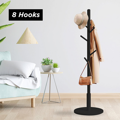 Coat Rack Free Standing, Wooden Hall Tree Coat Hat Tree Coat Hanger Holder 8 hooks