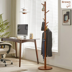 Coat Rack Free Standing, Wooden Hall Tree Coat Hat Tree Coat Hanger Holder Brown
