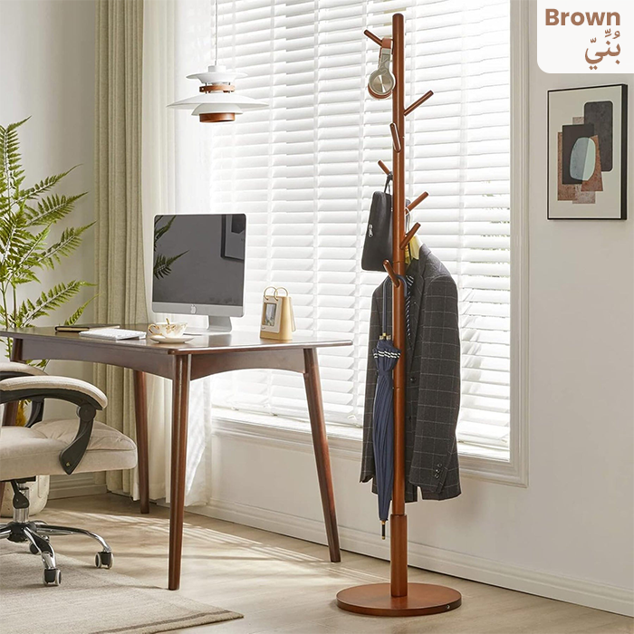 Coat Rack Free Standing, Wooden Hall Tree Coat Hat Tree Coat Hanger Holder Brown