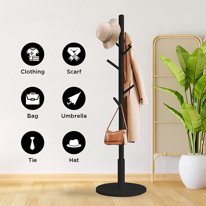 Coat Rack Free Standing, Wooden Hall Tree Coat Hat Tree Coat Hanger Holder multi purpose design