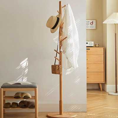 Coat Rack Free Standing, Wooden Hall Tree Coat Hat Tree Coat Hanger Holder multipurpose