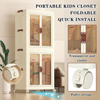 Collapsible Kids Closet, Portable Children's Wardrobe With Wheels Quick install