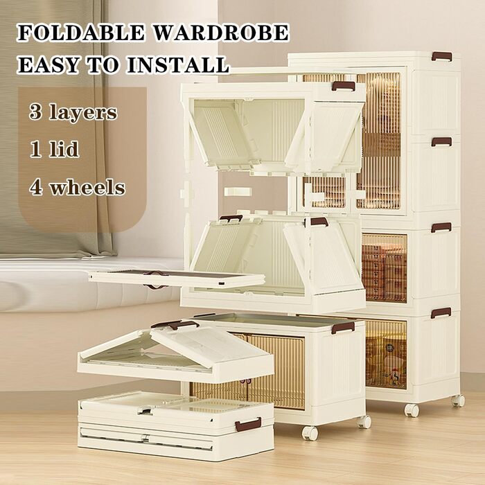 Collapsible Kids Closet, Portable Children's Wardrobe With Wheels easy to install