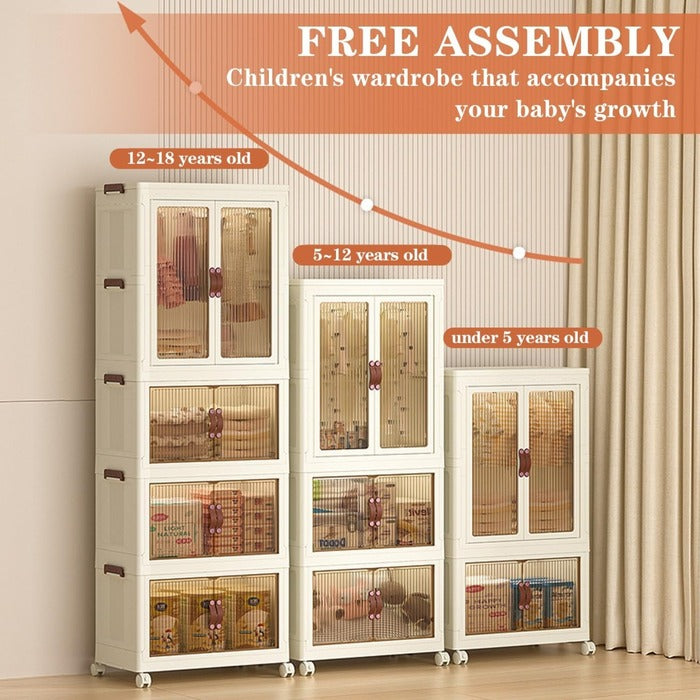 Collapsible Kids Closet, Portable Children's Wardrobe With Wheels free assembly