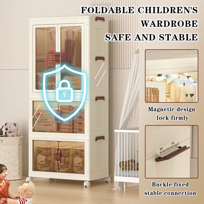 Collapsible Kids Closet, Portable Children's Wardrobe With Wheels safe and stable