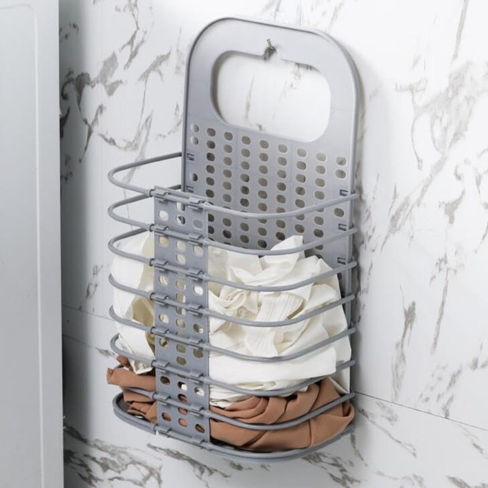 Laundry Hamper Bag for  Home, Office, Wall Mounted Bathroom Hanging Foldable Plastic Laundry storage Basket  Grey colour