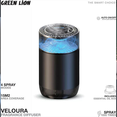 Green Lion Veloura fragrance diffuser close up with LED light and spray modes Qatar