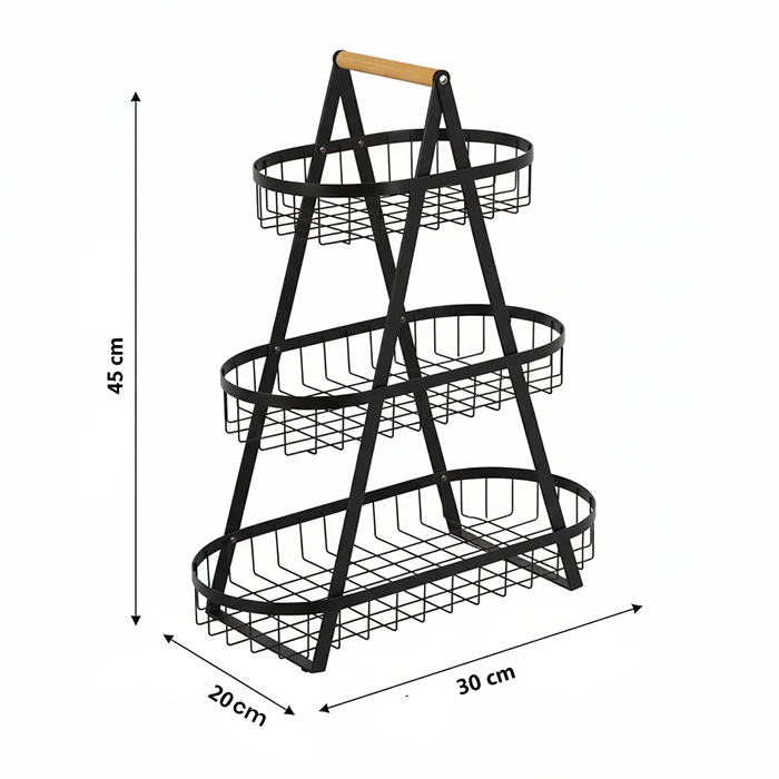 dimensions of 3 tier fruit basket rack showing compact size for kitchen Homesouq Qatar