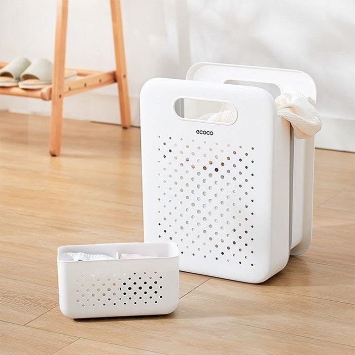 Compact laundry basket bedroom organizer with wall mounted design for small spaces from Homesouq Qatar