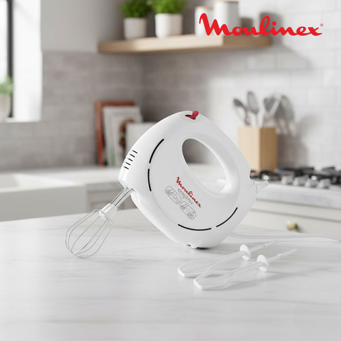 Compact hand mixer with stainless beaters, ideal for whipping and kitchen appliances by Homesouq Qatar