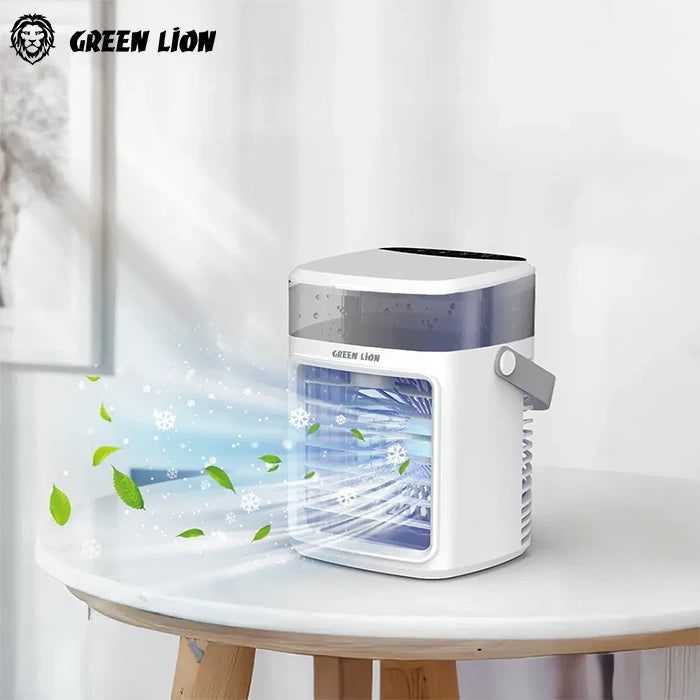 Portable air cooler on table with mist airflow in modern room homesouq Qatar