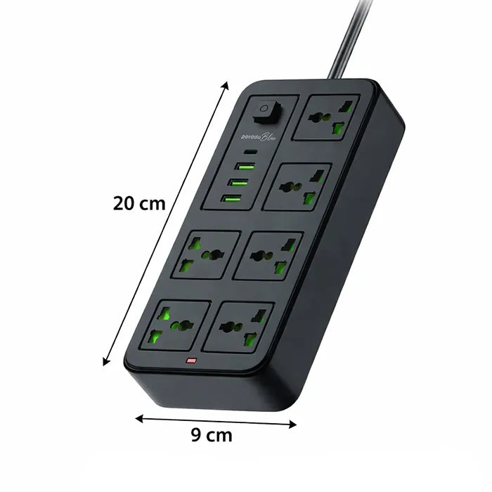 compact porodo power strip size dimensions showing portable design Homesouq Qatar