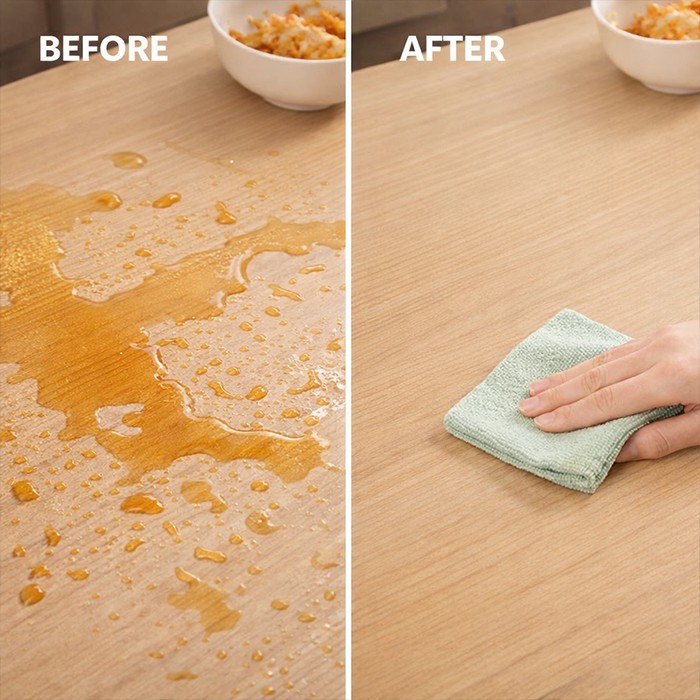 Before and after kitchen cleaning using reusable microfiber cloth showing oil and stain removal in Homesouq Qatar