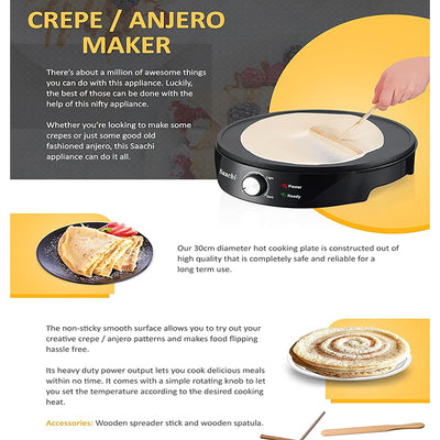 Crepe maker with flat nonstick plate for smooth crepes and pancakes, easy cooking anjero maker at home Homesouq Qatar 