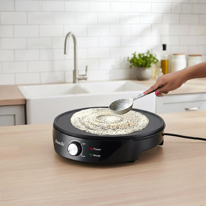 Crepe maker with flat nonstick plate for smooth crepes and pancakes, easy cooking easy clean at home Homesouq Qatar