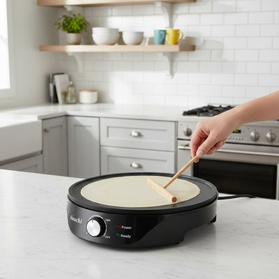 Crepe maker with flat nonstick plate for smooth crepes and pancakes, easy cooking non stick at home Homesouq Qatar 