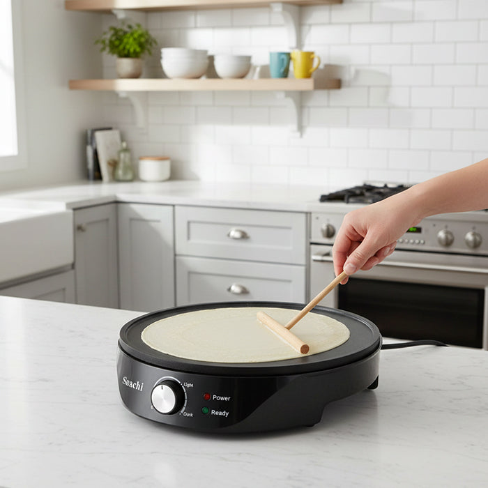 Crepe maker with flat nonstick plate for smooth crepes and pancakes, easy cooking non stick at home Homesouq Qatar 