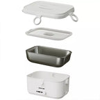 Exploded view of Green Lion electric lunch box showing lid tray and inner steel container Qatar Homesouq Qatar