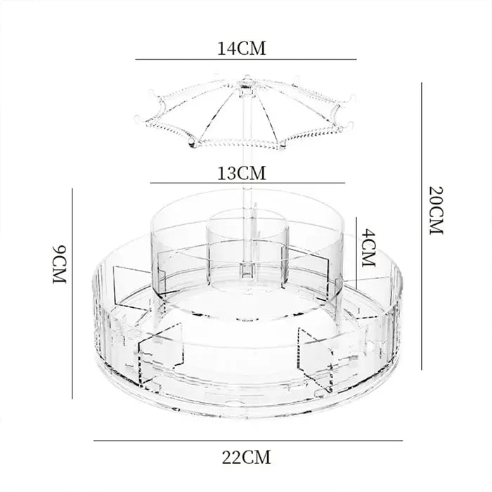 cosmetic stand size dimensions transparent rotating organizer for vanity use in Homesouq Qatar