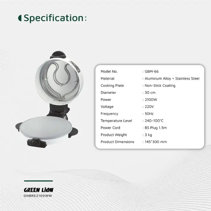 Green Lion bread maker specifications with size power and material details homesouq Qatar