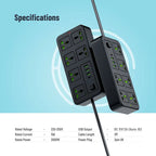 porodo power strip specifications showing voltage power and USB output details Homesouq Qatar
