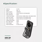Specification chart of 10000mAh power bank showing capacity ports and output details homesouq Qatar