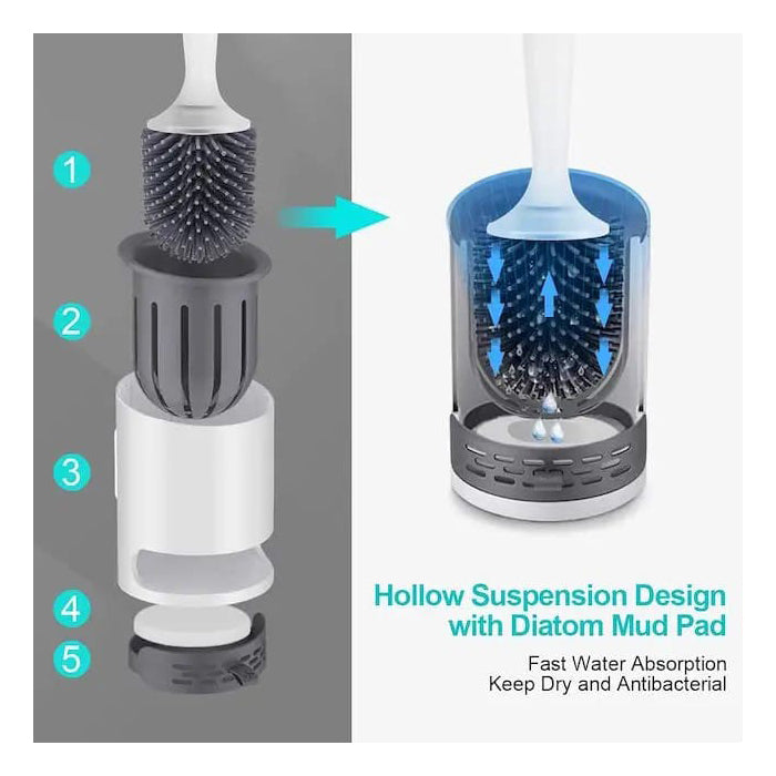 Detergent Refillable Toilet Cleaning Brush With Wall Mounted Holder, Liquid Spraying Cleaning Brush For Bathroom Hollow suspension design