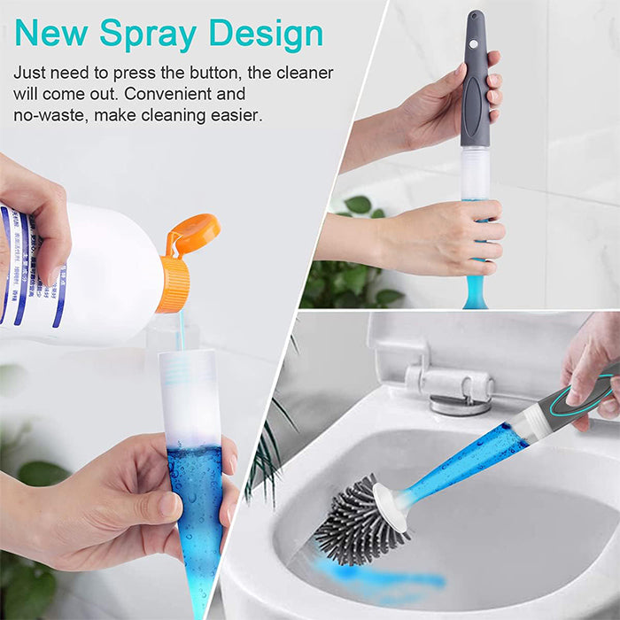 Detergent Refillable Toilet Cleaning Brush With Wall Mounted Holder, Liquid Spraying Cleaning Brush For Bathroom new spray design