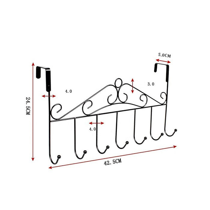 Space Saving Drill - Free Door Mount Stainless Steel Door Hanger With 7 Hooks dimensions
