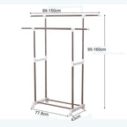 Double Rods Clothes Drying Stand, Garment Rack with Wheels Height Adjustable Hanger dimensions