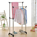 Double Rods Clothes Drying Stand, Garment Rack with Wheels Height Adjustable Hanger perfect