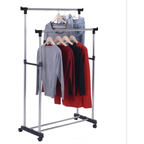 Double Rods Clothes Drying Stand, Garment Rack with Wheels Height Adjustable Hanger space saver