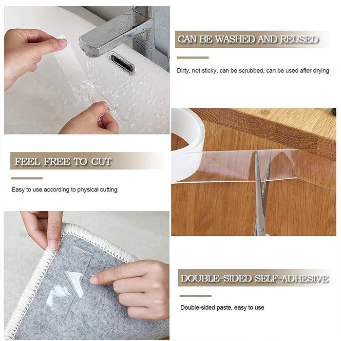 Double Sided Heavy Duty Adhesive Tape - Reusable Clear Strong Tape can be double sided self adhesive
