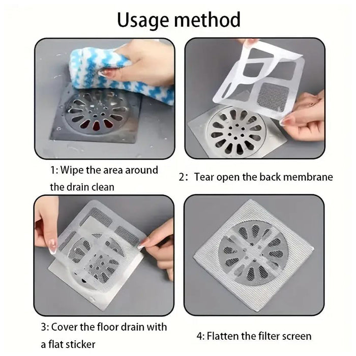 Drain Hair Catcher Mesh Sticker, Disposable Shower Strainer Bathroom Anti-clogging And Insect Filter Sticker usage method